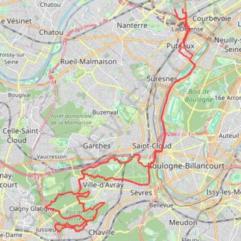 À Boulogne-Billancourt, Parc de Saint-Cloud et forêt de Fausses-Reposes GPS track, route, trail