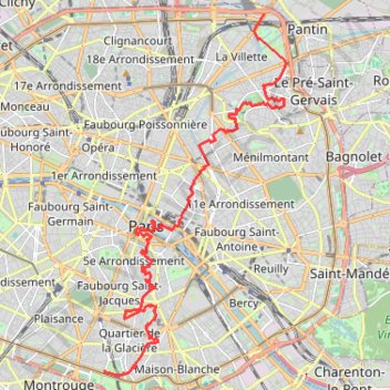 Traversée de Paris - De la Porte de la Villette au Parc Montsouris GPS track, route, trail