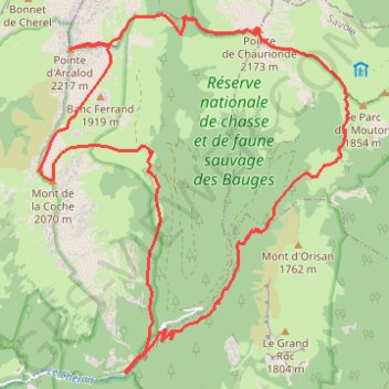 Bauges - Pointe Chaurionde, Pointe Arcalod, Mont de la Coche GPS track, route, trail