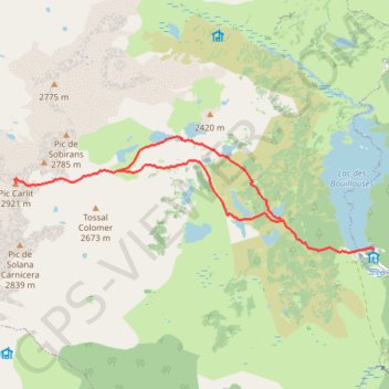 LE PIC CARLIT (2921m) PAR LES BOUILLOUSES GPS track, route, trail