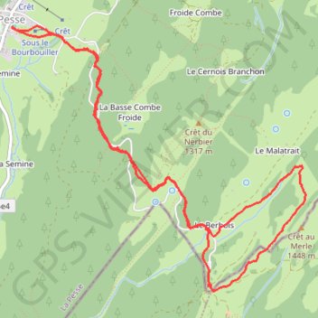 La Pesse Combe aux lions Crêt du Merle GPS track, route, trail