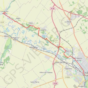 Chemin de Compostelle, Voie de Vézelay GR654 De Condé-sur-Marne à Châlons-en-Champagne GPS track, route, trail