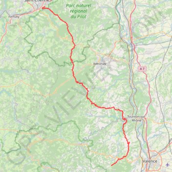 GR42 De Saint Etienne (Loire) à Boffres (Ardèche) GPS track, route, trail