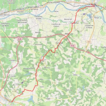 Compostelle - Voie de Vézelay en Gironde - La Réole - Bazas (Variante Chassain) GPS track, route, trail