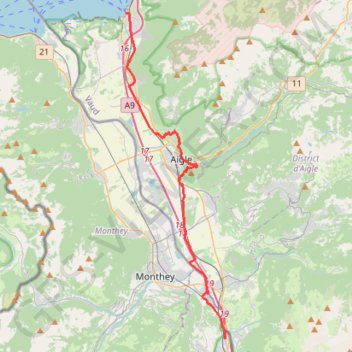 Lausanne à Saint-Maurice GPS track, route, trail