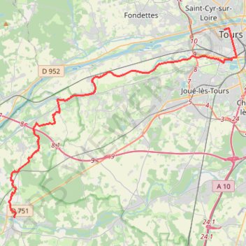 9 Azay le Rideau-Tours: 33.80 km GPS track, route, trail