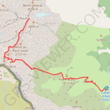 Le Mont Valier de la Cabane d'Aula GPS track, route, trail