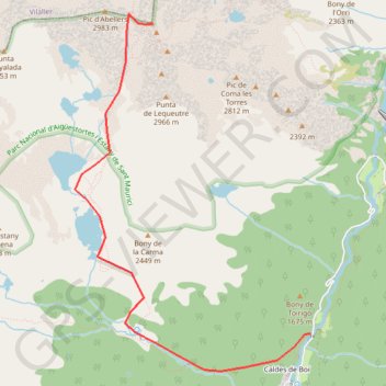 Besiberri Sud depuis Caldes de Boí GPS track, route, trail