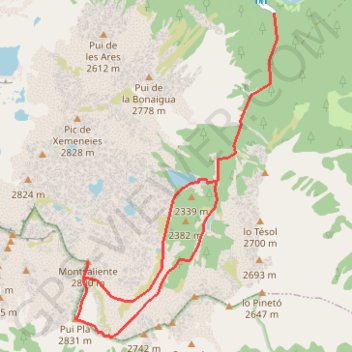 Montsaliente et puig Pla depuis la Bonaigua de Baix GPS track, route, trail