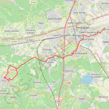 Perpignan - Thuir par le canal GPS track, route, trail
