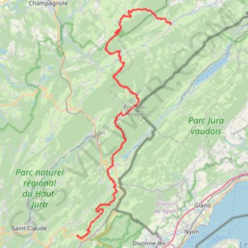 Grande Traversée du Jura (GTJ) - Randonnée de Mouthe (Doubs) à Lajoux (Jura) GPS track, route, trail