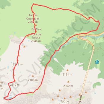 Montpius et sèrra d'Auba depuis la vallée de Riu Nere GPS track, route, trail