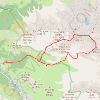 Pic Badet, pic Long, pic de Bugarret par les estibères Male et Bonne GPS track, route, trail
