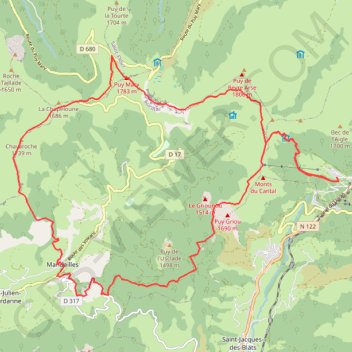 Les crêtes du Cantal - Le Lioran GPS track, route, trail